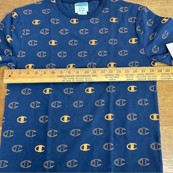 CHAMPION HERITAGE TEE TSHIRT MEN' CREW NECK ALLOVER C LOGO SPACE SIZE S BLUE - Picture 3 of 8